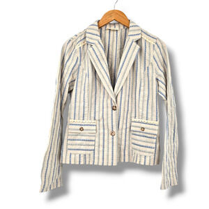 Hem & Thread Women's Seersucker Stripe Cotton‎ Lightweight Blazer Size Small